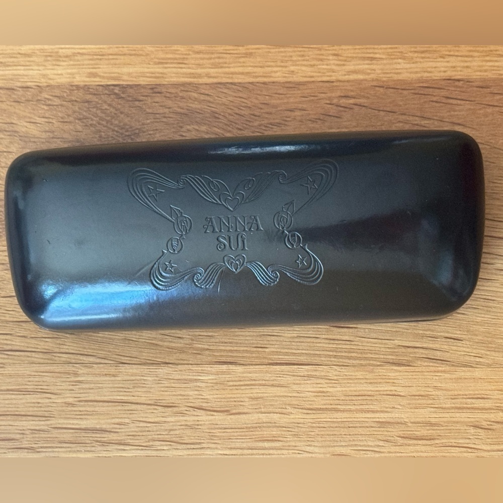 Anna Sui Black Hard Eyeglass Case Purple Interior Sunglasses Case